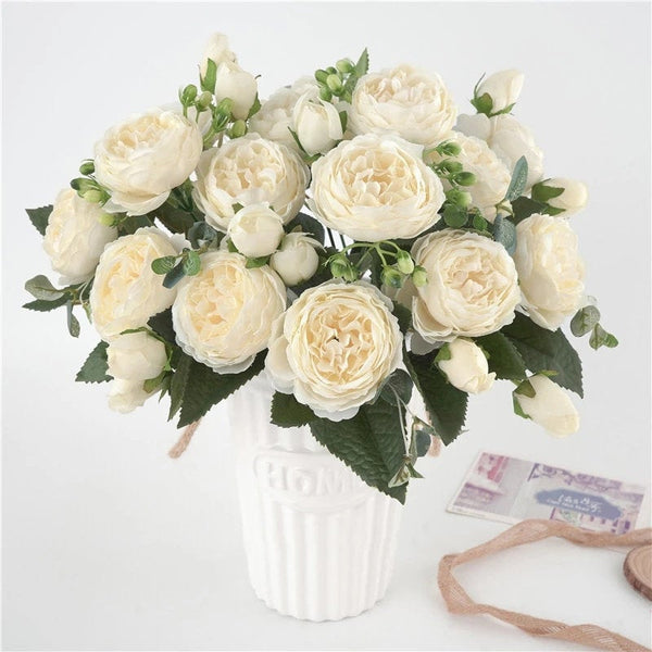 White or Pink Rose Peony Arrangement - Artificial Faux Centerpiece - Silk Flowers - Fake Flowers - Home Decor - Wedding Decor - Party Decor