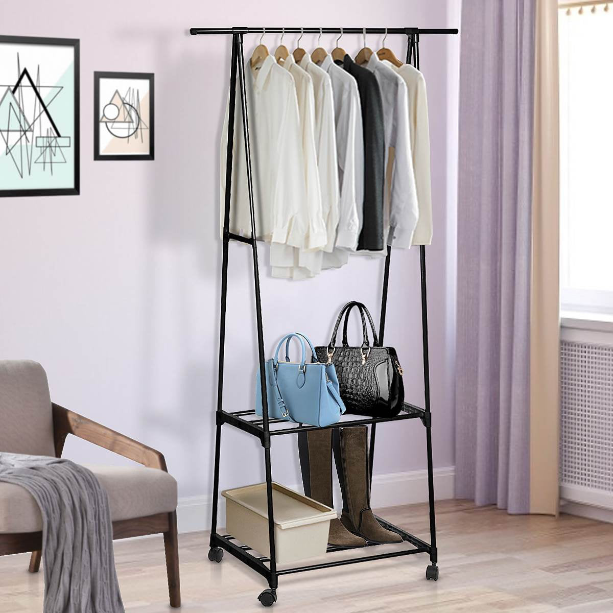 Clothing Rack, Movable Garment Rack with Wheels, Clothes Rack