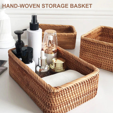 Rattan Storage Box - Wicker Storage Tray - Woven basket - Handmade Organizer Basket - Cosmetics Desk Organizer - Home Decor