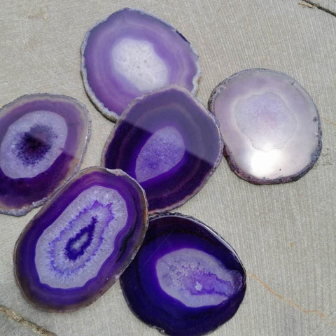 6 Pieces Dyed Purple Agate Coaster - Agate Slices- Round Geode Slice - Wedding Favor Place Cards Natural Agate - Stone Coasters - Home Decor