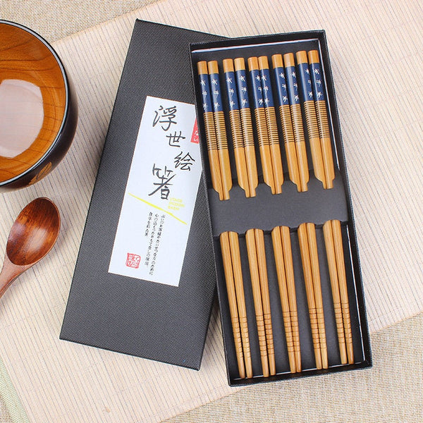 Japanese Style Wooden Chopstick - Travel Set with Box - Oriental Tableware Sushi - Chinese Chopstick - Natural - Reusable - Kitchen Supplies