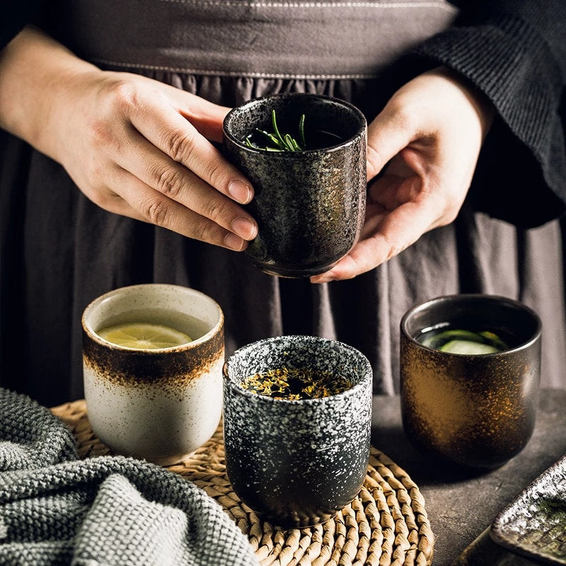 Rustic Vintage Traditional Japanese Tea Cups - Authentic, Green Tea, Fruit Tea, Ceramic, Asian Style, Matcha Tea, Mini Cup, Sake Cup Kung Fu