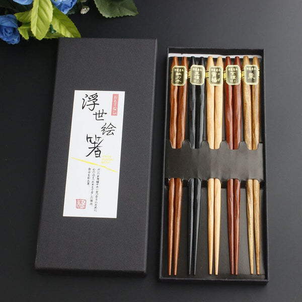 Japanese Style Wooden Chopstick Travel Set - With Box - Oriental Tableware Sushi - Chinese Chopstick - Natural - Reusable - Kitchen Supplies