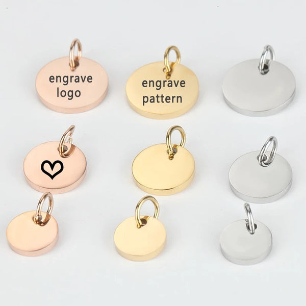 5 stk tilpassede charms - lasergravert rustfritt stålsmykker - personlige runde charms - tilpasset rund stålheng - rund skive