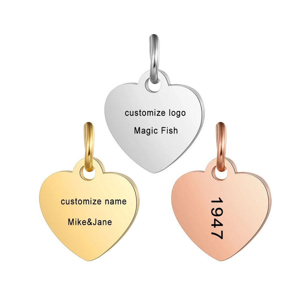 5 stk tilpassede charms - lasergravert rustfritt stål charms - personlige hjertecharms - tilpasset rund stålpandent - smykkefremstilling