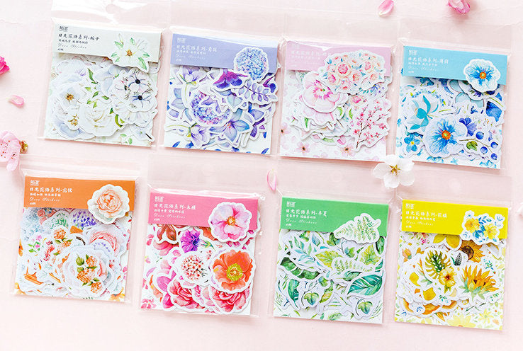 สติ๊กเกอร์ดอกไม้สีสันสดใส 45 ชิ้น ชุดสติ๊กเกอร์ไดอารี่ จดบันทึก แพลนเนอร์ สมุดภาพ บูลเล็ตเจอร์นัล สติ๊กเกอร์ดอกไม้ สติ๊กเกอร์หนังสือ โบโฮ
