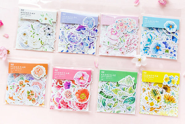 45pcs Colourful Flower Stickers Pack, Diary Stickers, Journaling, Planner, Scrapbook, Bullet Journal, Flower Stickers, Book Sticker, Boho