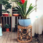 Natural Rattan Table - Rattan Plant Stand Hand- Woven Flower Stand - Durable Indoor Flower Pot Holder - Rattan Coffee Table - Woven Table