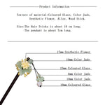 Chinese Japanese Korean Traditional Hair Pin - Green Jade Color Vintage Flower Blossom - Hair Stick Bead Pins Retro Hair Tassel Pearls
