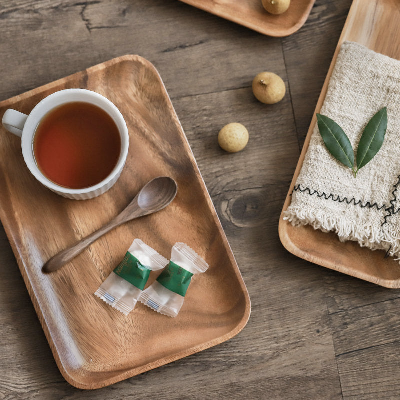 Round Edged Small Wooden Breakfast Tray, Rustic Snack Tray, Acacia Serving Tray, Farmhouse Decor, Tea Coffee Wine Tray, Hotel Home, Platter