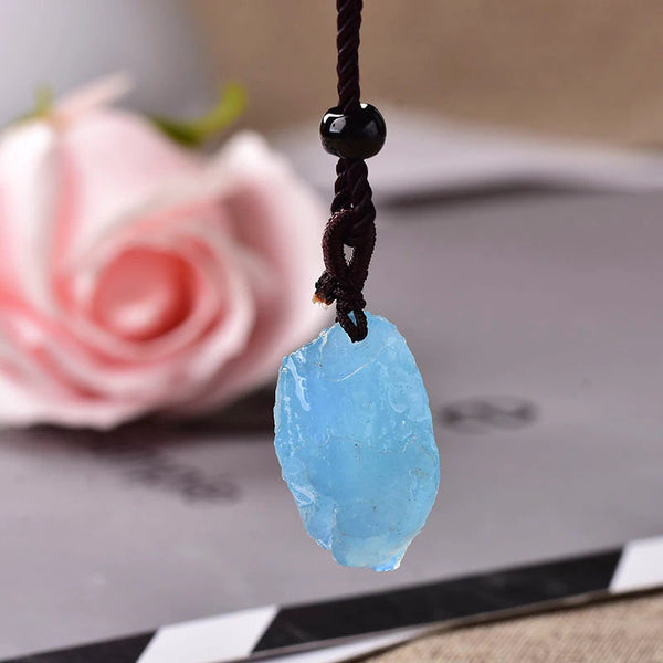 Raw Aquamarine Crystal Necklace - March Birthstone - Rough Stone - Layering Necklace - Natural Aquamarine Stone Pendant - Healing Necklace