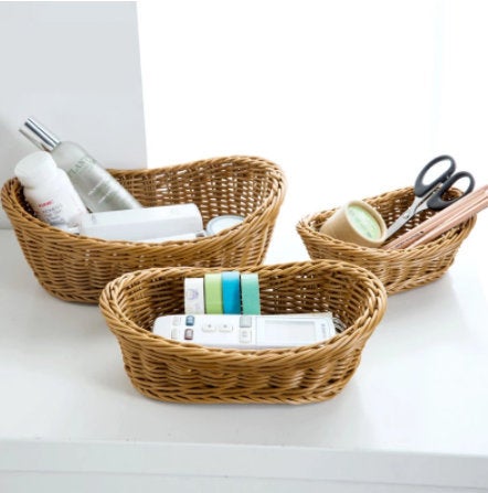 Wicker Storage Basket - Pencil Cup Remote Holder - Woven Box - Handmade Organizer - Rattan Storage - Cosmetics Desk Organizer - Home Decor