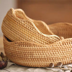 ชามผลไม้หวายกลมลายคลื่นถักมือ | ชามเก็บของ | ของขวัญงานแต่ง | ชามหวายโต๊ะอาหารเช้า | ชามเสิร์ฟ | โต๊ะอาหาร