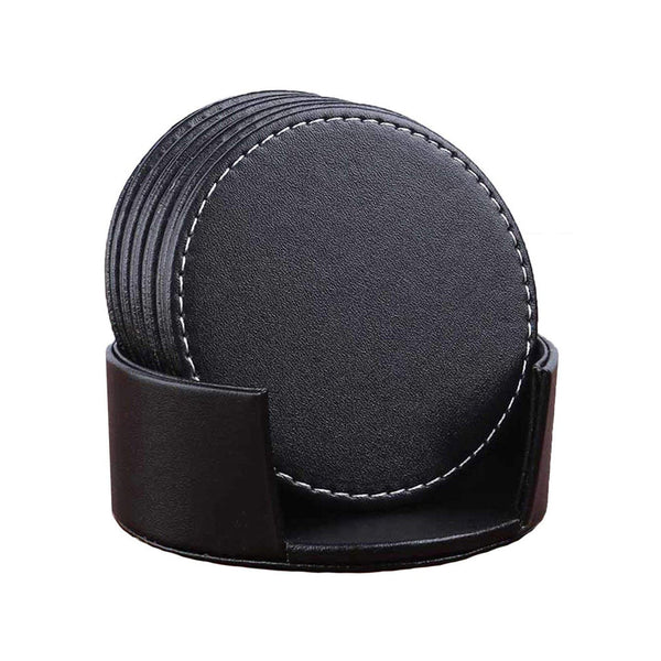 Leather Coaster - Black Round Non-Slip Kitchen Dining Decor - Tableware - Housewarming Gift - Drink Coasters - Bar Coasters - Kitchen Table