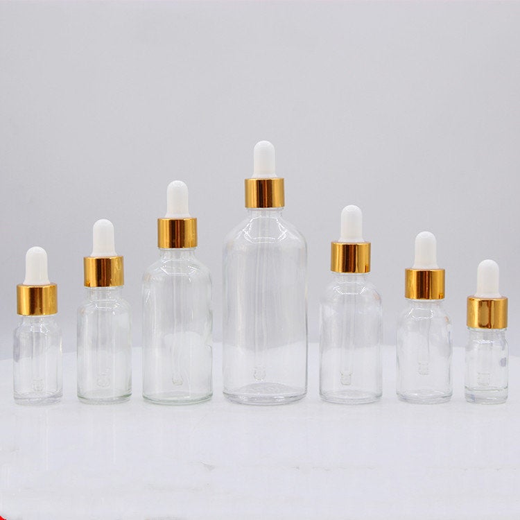 5ml 10ml 15ml 20ml 30ml 50ml 100ml Dropper Bottles, Essential Oil Dropper Bottle, Gold Caps, Personal Care Treatment Bottle, Spa Massage Oil