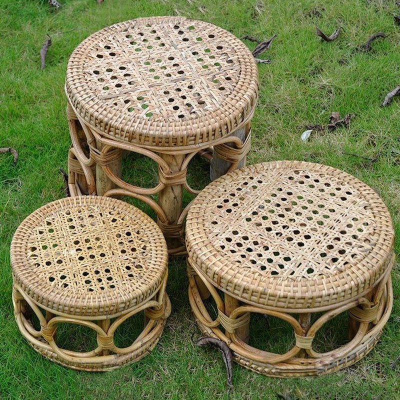 Natural Rattan Table - Rattan Plant Stand Hand- Woven Flower Stand - Durable Indoor Flower Pot Holder - Rattan Coffee Table - Woven Table