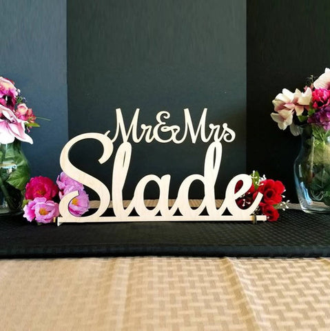 Wedding Name Table Sign - Mr and Mrs Sign - Custom Name Sign - Personalized Freestanding Surname Sign Sweetheart Decor Last Name Centerpiece
