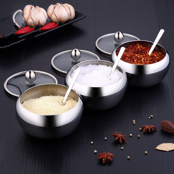 Stainless Steel Spice Jar | Jar with Lid | Food Storage | Candle Jars | Kitchen Seasoning | Organization | Salt Condiment Pot Spoon