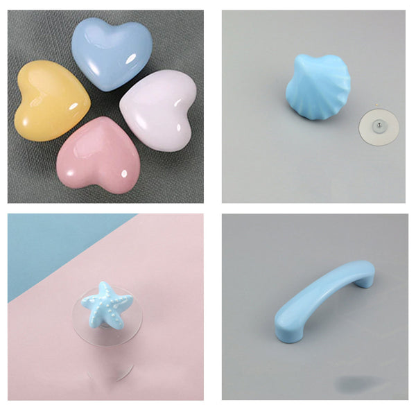 Heart Starfish Pull Handle - Nursery Kids Cabinet Knobs Drawer Handles Pulls Ceramic Knobs Pull Handles for Home Kitchen Wardrobe Cupboard