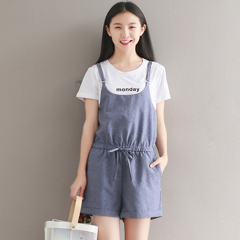 ชุดเอี๊ยมทรงหลวมสไตล์มินิมอลเรียบหรูสำหรับผู้หญิงพร้อมกระเป๋า - กางเกงขาสั้น - ชุดเอี๊ยมลำลองทรงหลวมสำหรับผู้หญิง - ชุดเอี๊ยมสำหรับผู้หญิง