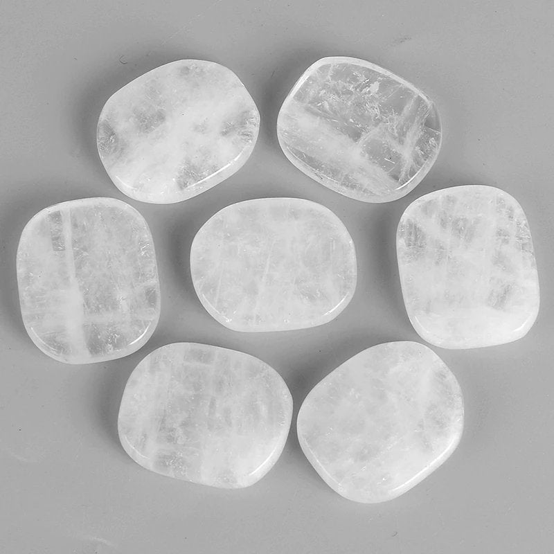 7 Pcs Clear Quartz Tumbled Stone - Palm Stone - Altar Crystal Grid