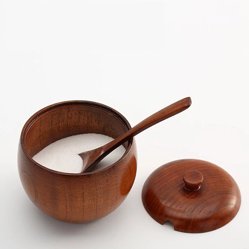 Wooden Spice Jar | Jar with Lid | Food Storage | Candle Jars | Kitchen Seasoning | Organization | Salt Condiment Pot Spoon | Kitchen Dining
