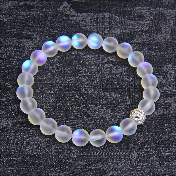 Moonstone Bracelet - Rainbow Moonstone - Gemstone Stretch Bracelet -Beaded Yoga Bracelet - Goddess Stone Feminine Power - Reiki