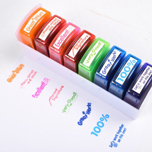 Teacher Classroom Stamp Set 8 Pcs | Self Inking Teacher Grading Stamp Set | Classroom Stamps | Gift for Teacher | Teacher Present