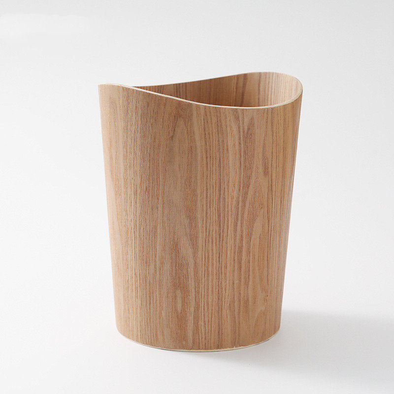 Simple Wooden Style Brown Recycle Bin, Wavy Waste Bin, Dustbin, Garbage Storage, Garbage Box, Bucket, Trash Can, Basket, Storage Bin