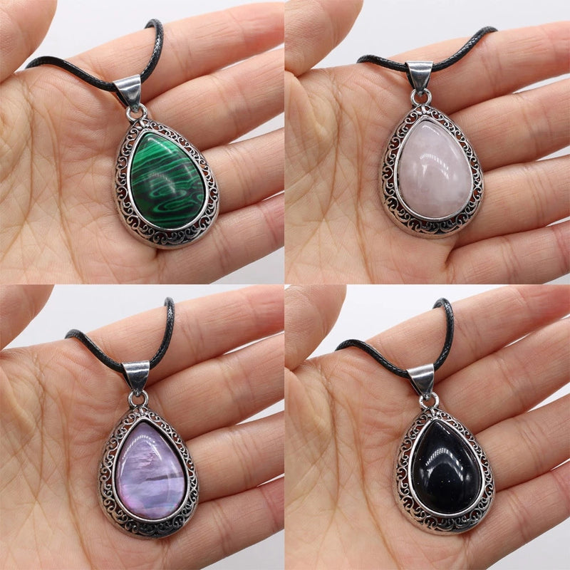 Gemstone Necklace - Crystal Stone Pendant - Aventurine - Tiger Eye - Opal - Rose Quartz - Lapis Lazuli - Malachite - Agate - Pendant