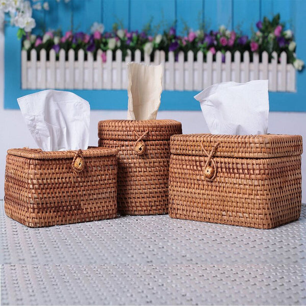 Handmade Woven Rattan Wicker Tissue Box Cover - Woven Tissue Dispenser, Natural Rattan, Boho Tissue Box - Home Decor - Toilet Paper
