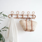Rattan Hanging Wall Hooks Shelf - Coat Rack Bathroom Towel Hanger Bedroom - Boho Hat Kids Clothes Entryway  Organizer - Kids Room Home Decor