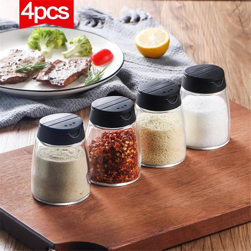 ชุดขวดเครื่องเทศ 4 ชิ้น | เก็บอาหาร | เครื่องปรุงครัว | จัดระเบียบ | หม้อใส่เกลือพร้อมช้อน | ชั้นวางน้ำตาลเกลือ | ภาชนะจ่าย