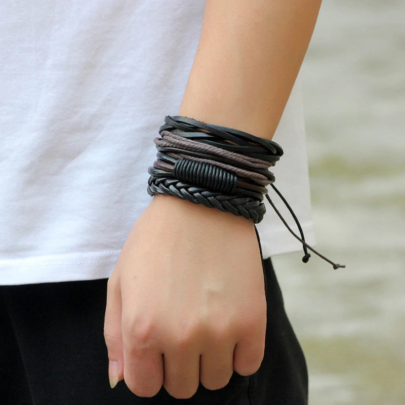 กำไลผู้ชาย - กำไลหนังพันข้อมือสำหรับผู้ชาย - กำไลหนังผู้หญิง - กำไลหนัง - กำไลโบโฮ ของขวัญสำหรับผู้ชาย แฟนหนุ่ม