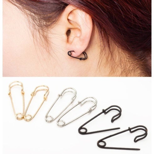 Paperclip Earrings - Black Gold Silver Earrings - Minimalist Hoop Earring - Gift for Her