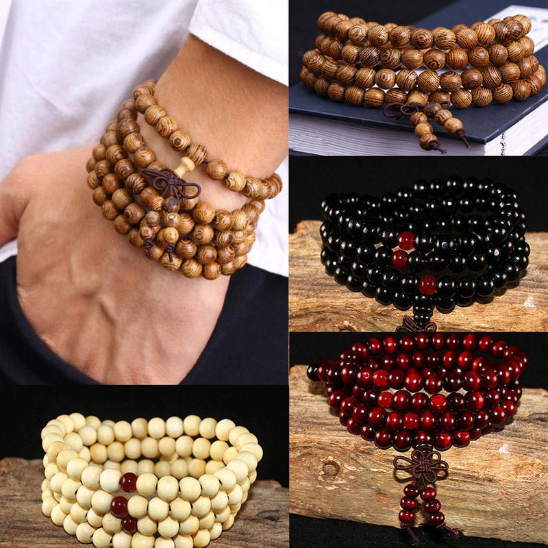 ลูกปัดมาลา สร้อยข้อมือมาลา ลูกปัดมาลา 108 เม็ด สร้อยข้อมือมาลาขนาด 8 มม. เครื่องประดับ มาลาไม้จันทน์ สร้อยข้อมือสมาธิ สร้อยข้อมือข้อมือมาลา
