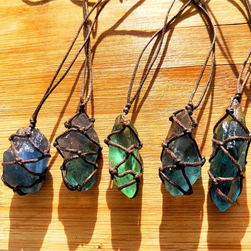 Flourite Wire Wrapped Pendant Necklace - Raw Crystal - Raw Stone Necklace - Green Fluorite Necklace - Blue Flourite Jewelry Chakra Healing