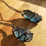 Flourite Wire Wrapped Pendant Necklace - Raw Crystal - Raw Stone Necklace - Green Fluorite Necklace - Blue Flourite Jewelry Chakra Healing