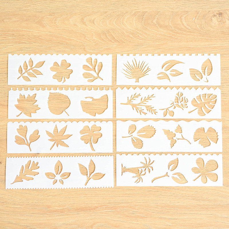 สเตนซิลใบไม้เขตร้อน 8 ชิ้น, สเตนซิลดอกไม้, ยืดหยุ่น, ใช้ซ้ำได้, ของตกแต่งผนัง, ของตกแต่งบ้าน, ทาสีเฟอร์นิเจอร์, ทำการ์ด, สเตนซิลงานฝีมือ DIY