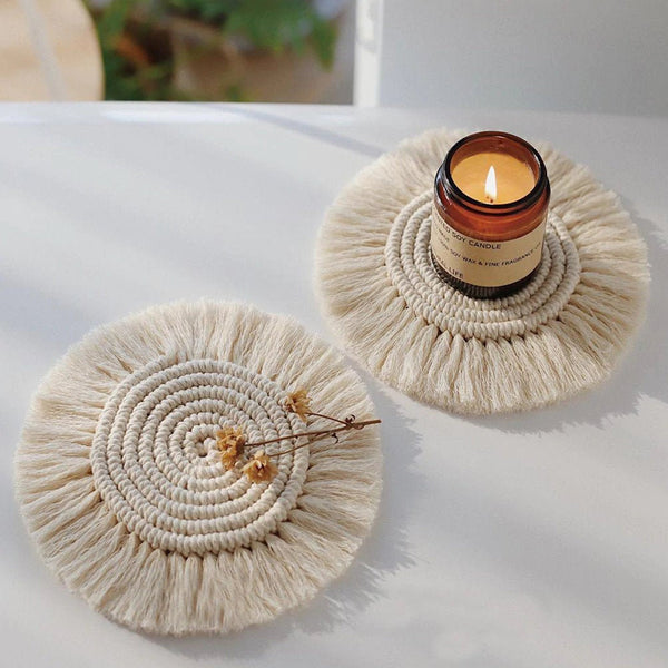 Macrame Coasters | Cotton Coasters | Coffee Table Decor | Holiday Gifts | Boho Fringe Coasters | Plant Farmhouse Decor | Housewarming