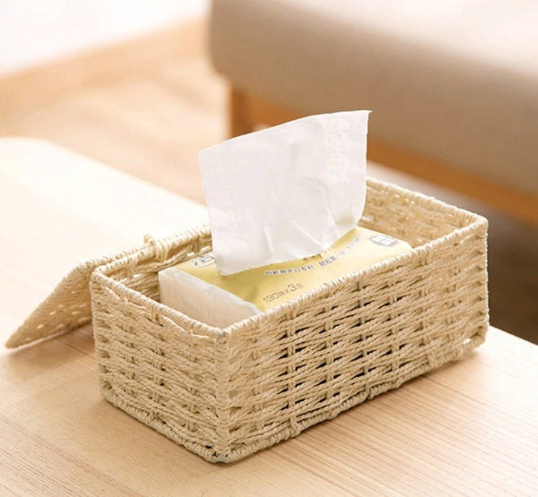 Handmade Woven Rope Tissue Box Cover - Woven Tissue Dispenser, Natural Rattan, Boho Tissue Box - Home Decor - Toilet Paper