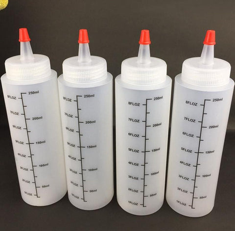 5 Pcs Plastic Paint Bottles with Cap - Squeeze Bottles with Measurements - 250 ml - 8 Oz