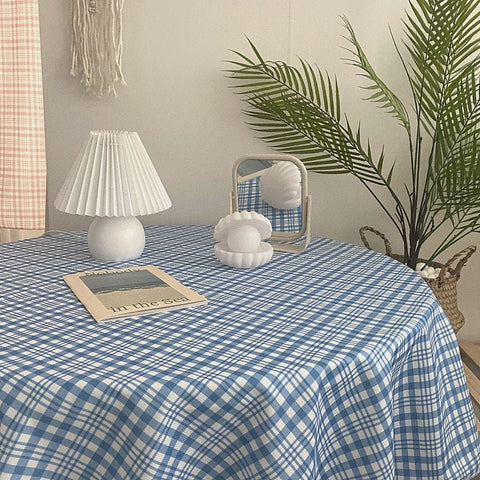 Tablecloth - Table linens - Round Table Cover - Blue Green Pink Plaid Tablecloth - Dining Linen Tablecloth - Cloth for Tea Table - Kitchen