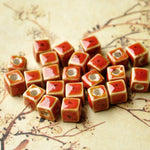 Ceramic Beads - Chinese Porcelain Beads - Cube Eads - Jewelry Necklace Making Making Spacer Beads