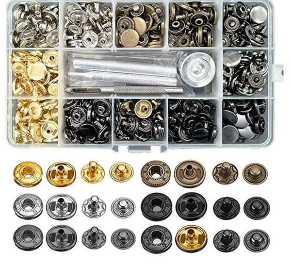 Snap Fasteners - Round Clothing Snaps - Metal Snaps Button Press Stud - Snap Closure - Leather Craft Snaps - Button Purse Clasp Bag Sewing
