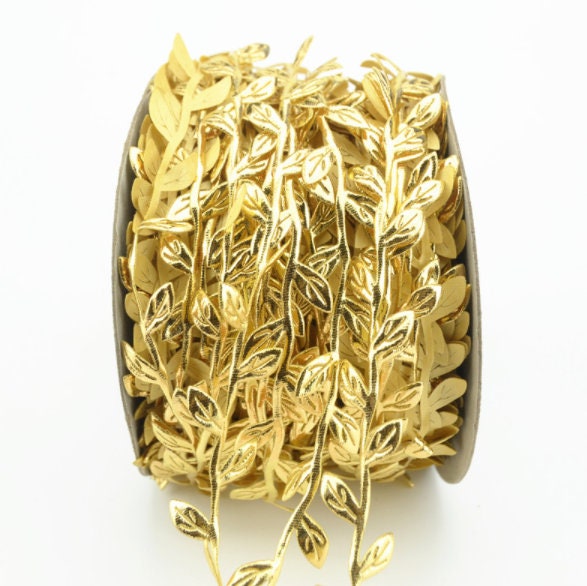 Gold Leaf Ribbon - Silver Leaf Trimming Ribbon - Leaf Garland - Miniature Metal Leaf Trim - Party Decorations - Artificial Greek Leaves