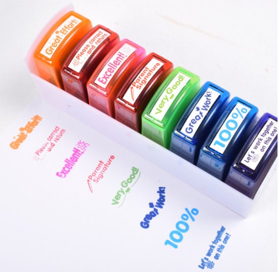 8 Pcs Teacher Stamp Set for Grading - Classroom Stamp - Self Inking Grading Stamps - Teacher Supplies - Tampon Enseignant - Gift for Teacher