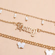 3 Pcs Custom Butterfly Name Anklet Set, Custom Ankle Name Bracelet, Personalized Anklet, Initial Beach Jewelry Gift for Women, Dainty Summer