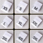 100 White Black Clothing Size Labels - Woven Size Tag - T-Shirt Size Tabs - Folded Labels - F XS S M L XL XXL 3XL 4XL 5XL 6XL 7XL