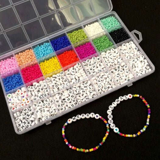 DIY Beads Kit, Beading, Alphabet Letters for Name Bracelets Necklace Jewelry Making and Craft, Glass Colorful Seed Beads, Accessories Gift